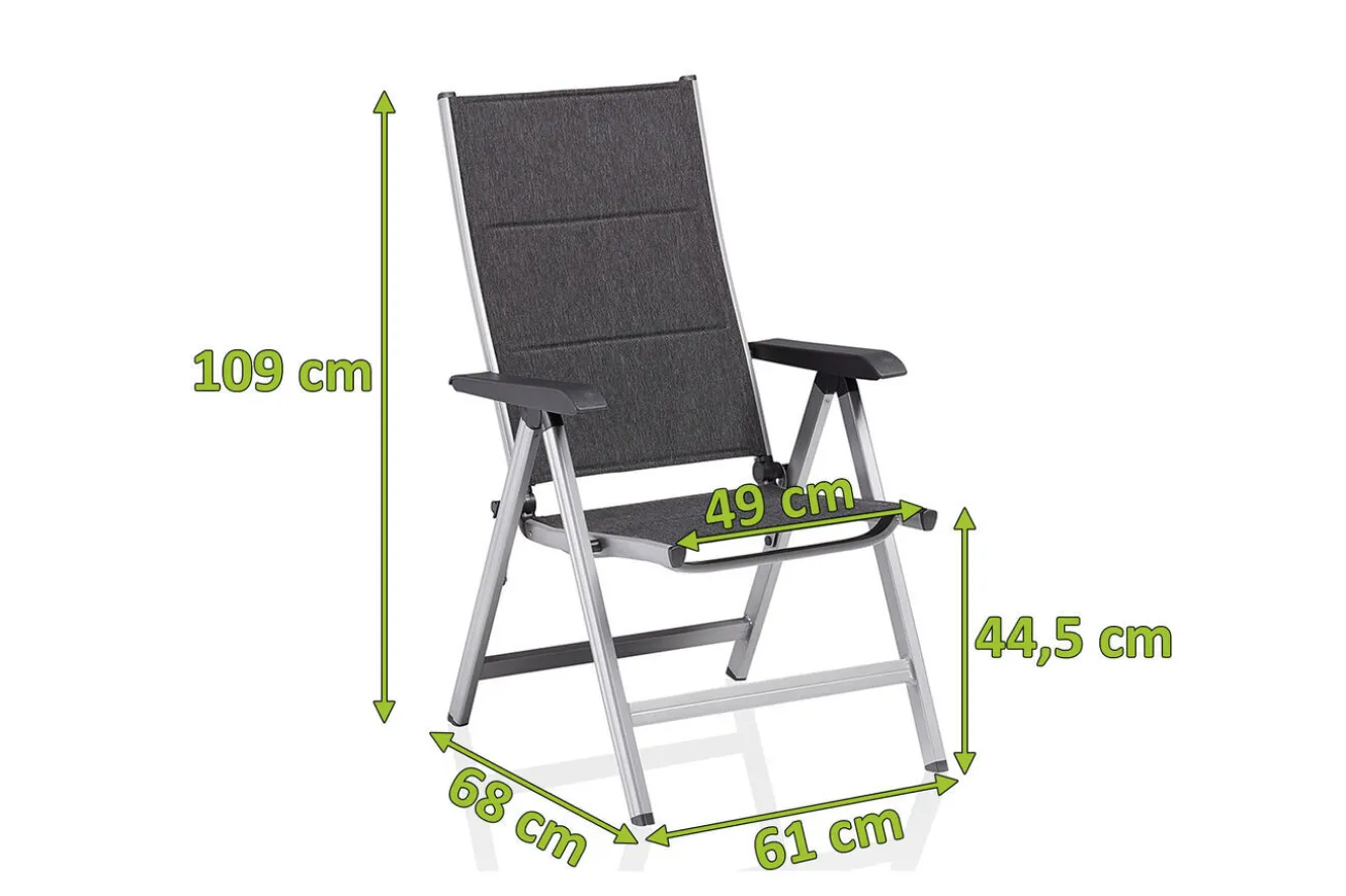KETTLER BasicPlus Padded Klappstuhl, silber/anthrazit, Alu/Textilene, 0301201-9000, verstellbare Rückenlehne