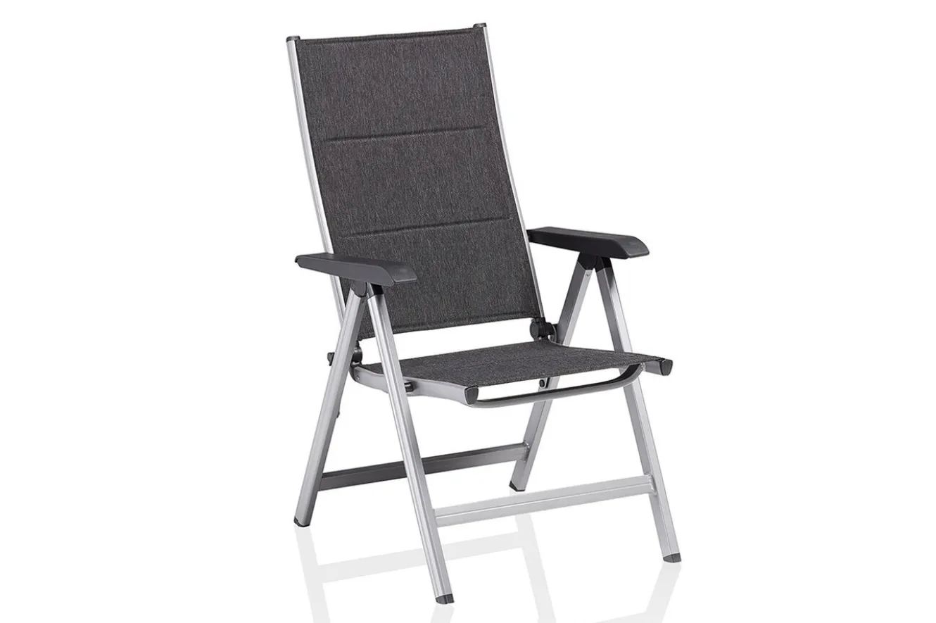 KETTLER BasicPlus Padded Klappstuhl, silber/anthrazit, Alu/Textilene, 0301201-9000, verstellbare Rückenlehne