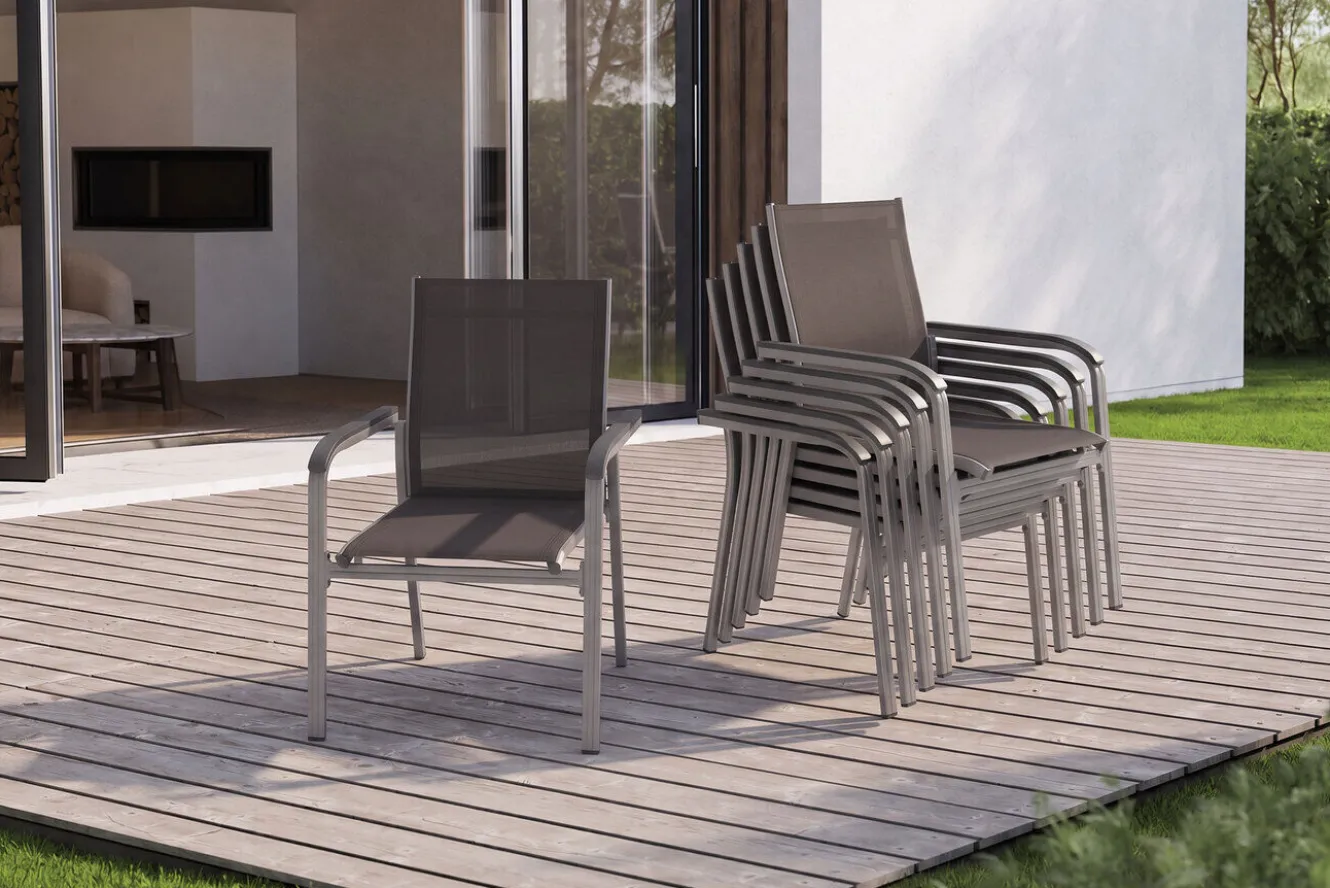 KETTLER BasicPlus Premium, anthra/lakritz, Alu/Outdoorgewebe, 6x Stapelsessel (0102405-7000)