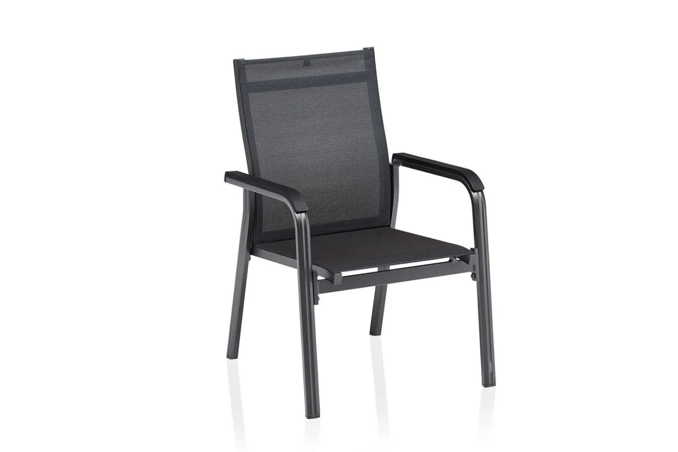 KETTLER BasicPlus Premium Garten-Essgruppe, anthrazit, Alu/Spraystone, Tisch 180/240x90 cm, 6 Stapelsessel