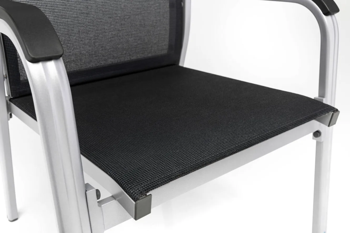 KETTLER BasicPlus Premium Garten-Essgruppe, silber, Alu, Tisch 160x90 cm, 4 Stapelsessel