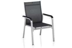 KETTLER BasicPlus Premium Garten-Essgruppe, silber, Alu, Tisch 160x90 cm, 4 Stapelsessel