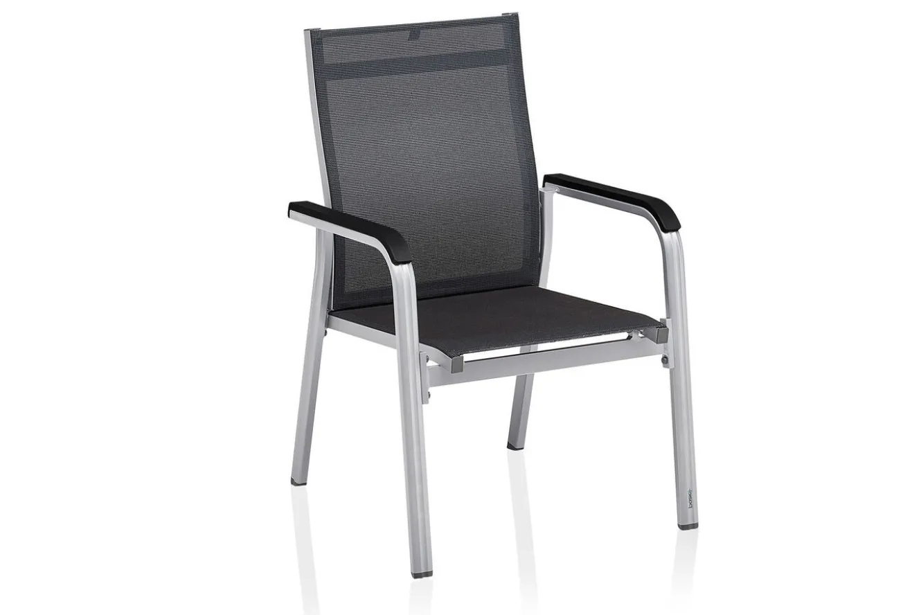 KETTLER BasicPlus Premium Garten-Essgruppe, silber, Alu, Tisch 160x90 cm, 4 Stapelsessel