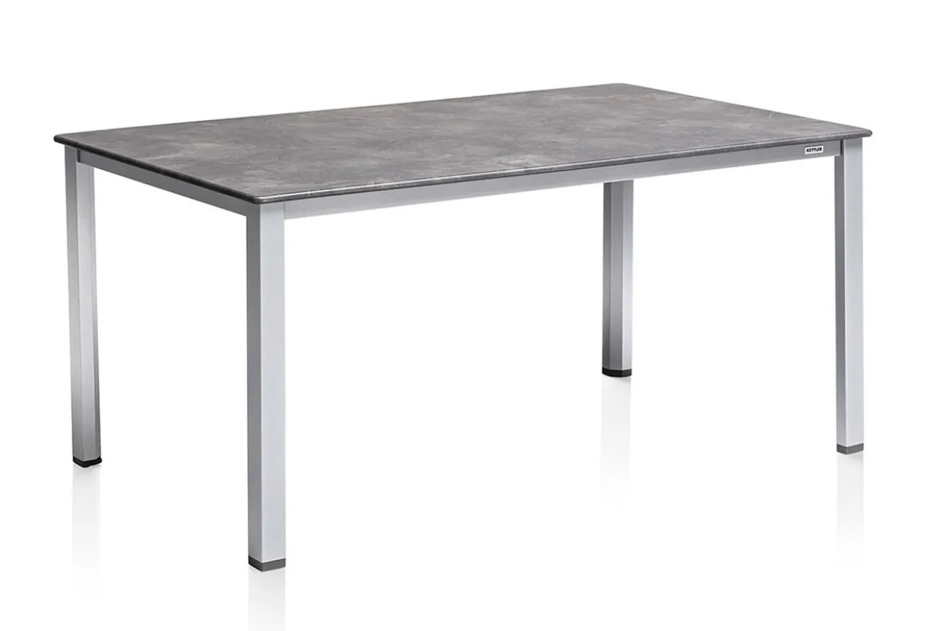 KETTLER BasicPlus Premium Garten-Essgruppe, silber, Alu, Tisch 160x90 cm, 4 Stapelsessel