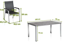 KETTLER BasicPlus Premium Garten-Essgruppe, silber, Alu, Tisch 160x90 cm, 4 Stapelsessel