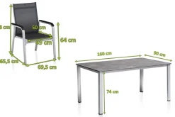 KETTLER BasicPlus Premium Garten-Essgruppe, silber, Alu, Tisch 160x90 cm, 4 Stapelsessel
