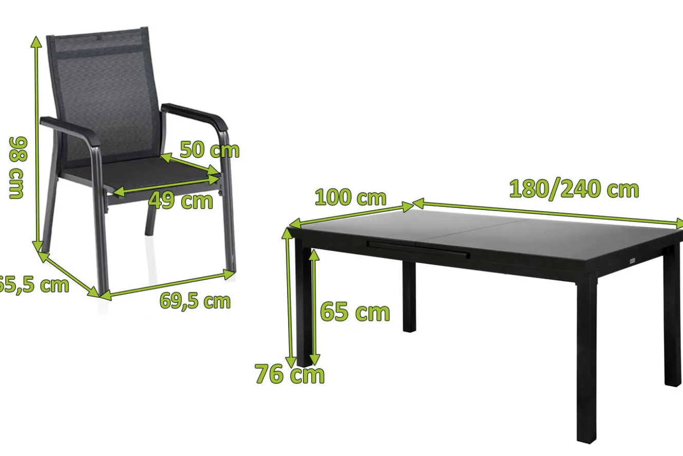 KETTLER BasicPlus Premium Garten-Essgruppe, anthrazit, Alu/Textilene, Tisch 180/240 cm, 6 Stapelsessel