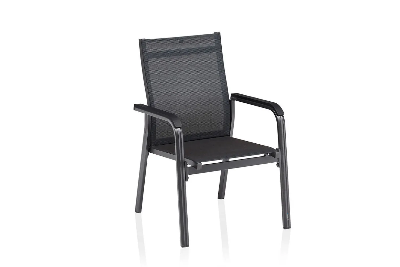 KETTLER BasicPlus Premium Garten-Essgruppe, anthrazit, Alu/Spraystone, Tisch 160x95 cm, 4 Stapelsessel