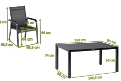 KETTLER BasicPlus Premium Garten-Essgruppe, anthrazit, Alu/Spraystone, Tisch 160x95 cm, 4 Stapelsessel