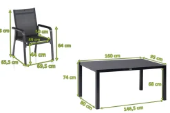 KETTLER BasicPlus Premium Garten-Essgruppe, anthrazit, Alu/Spraystone, Tisch 160x95 cm, 4 Stapelsessel