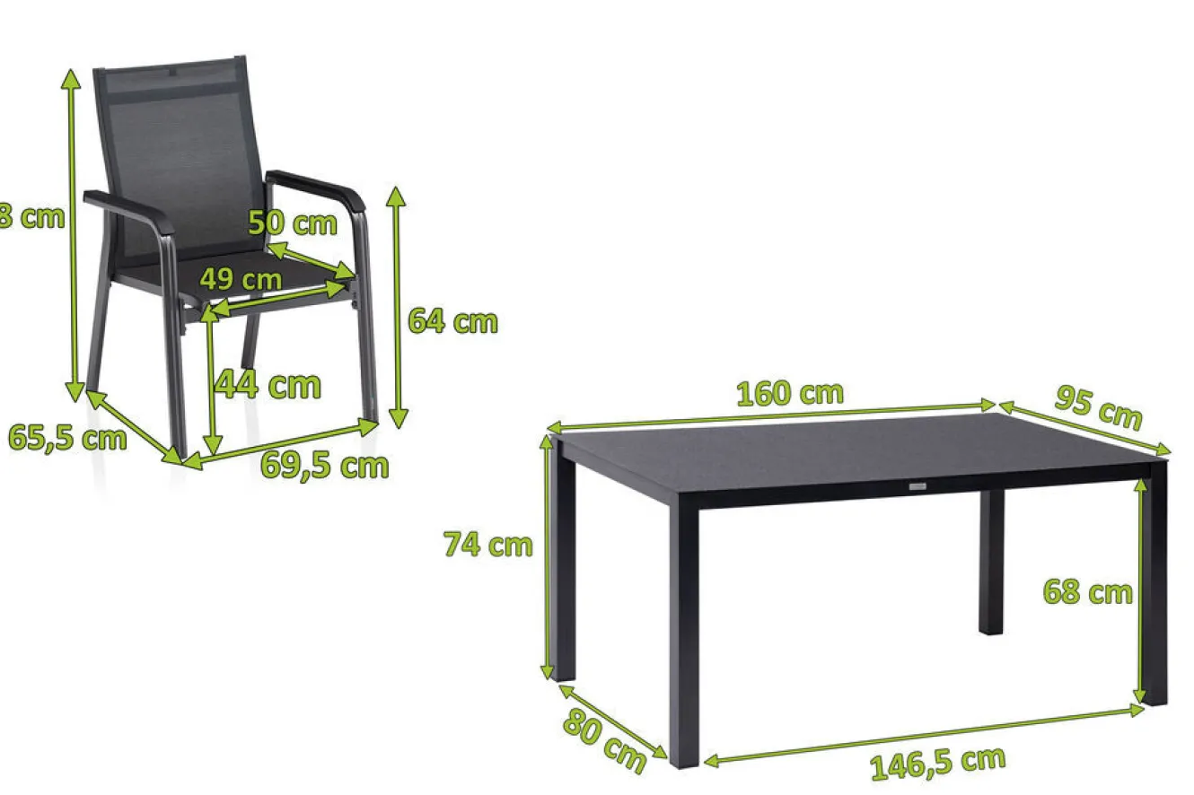 KETTLER BasicPlus Premium Garten-Essgruppe, anthrazit, Alu/Spraystone, Tisch 160x95 cm, 4 Stapelsessel
