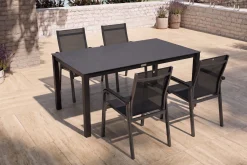 KETTLER BasicPlus Premium Garten-Essgruppe, anthrazit, Alu/Spraystone, Tisch 160x95 cm, 4 Stapelsessel