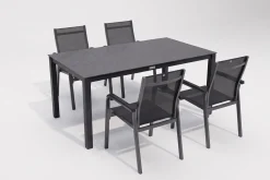 KETTLER BasicPlus Premium Garten-Essgruppe, anthrazit, Alu/Spraystone, Tisch 160x95 cm, 4 Stapelsessel