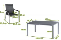 KETTLER BasicPlus Premium Garten-Essgruppe, silber, Alu/Spraystone, Tisch 160x95 cm, 4 Stapelsessel