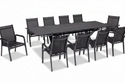 KETTLER BasicPlus Premium Garten-Essgruppe, anthr., Alu/Spraystone, Tisch 180/280 cm, 10 Stapelsessel