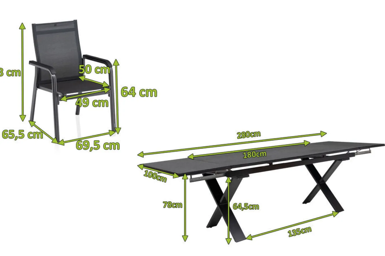 KETTLER BasicPlus Premium Garten-Essgruppe, anthr., Alu/Spraystone, Tisch 180/280 cm, 10 Stapelsessel