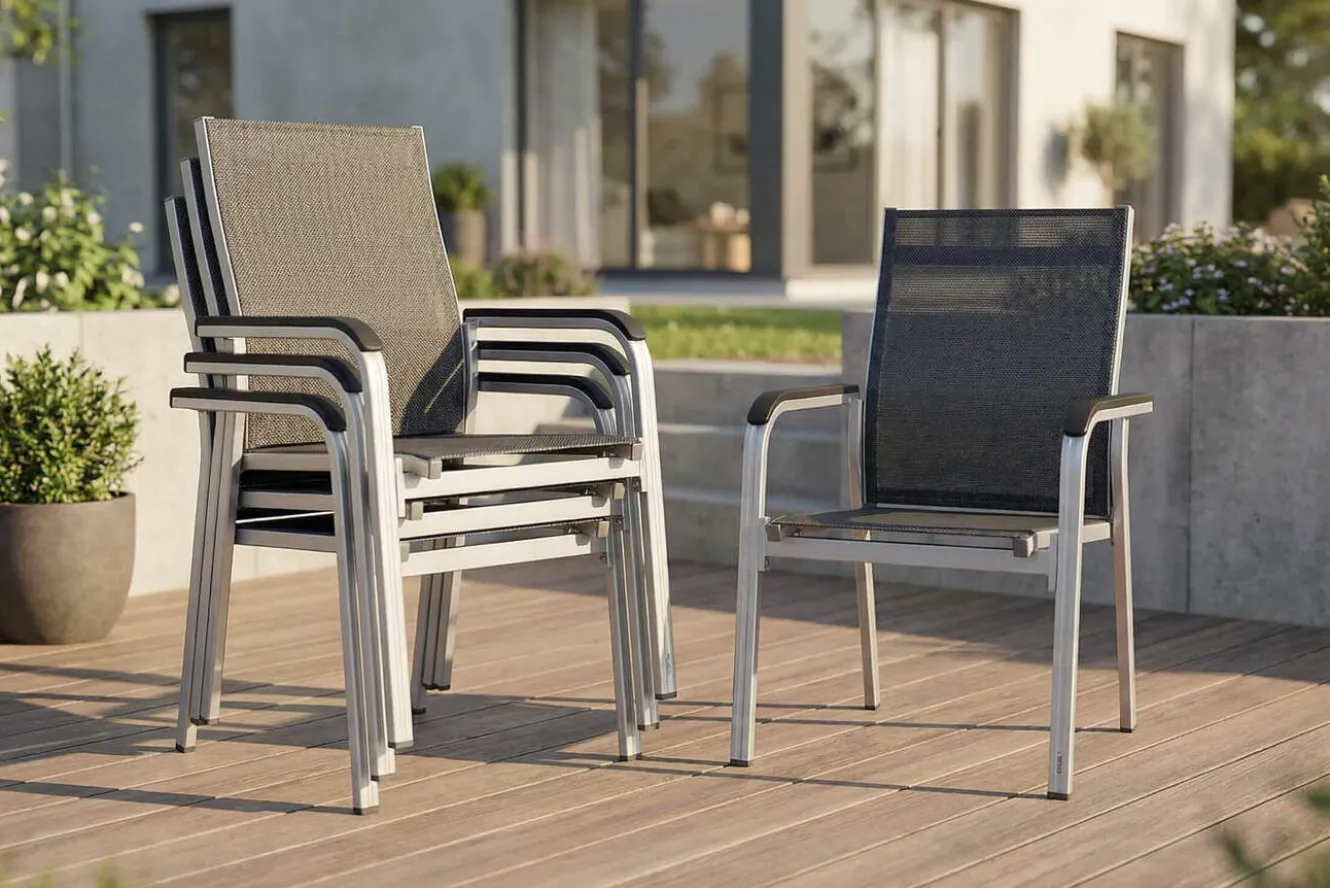 KETTLER BasicPlus Premium, silber/ lakritz, Alu/Outdoorgewebe, 4 Stapelsessel (0102405-0000)