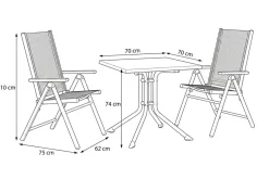 KETTLER BasicPlus Pro Balkon-Set, anthrazit, Aluminium/KETTALUX/Textilene, Tisch 70 x 70 cm, 2 Klappstühle, ergonomisch
