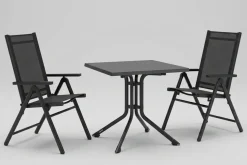 KETTLER BasicPlus Pro Balkon-Set, anthrazit, Aluminium/KETTALUX/Textilene, Tisch 70 x 70 cm, 2 Klappstühle, ergonomisch