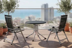 KETTLER BasicPlus Pro Balkon-Set, silber/anthrazit, Aluminium/Textilene/KETTALUX, Tisch Ø 70 cm, klappbar, pflegeleicht