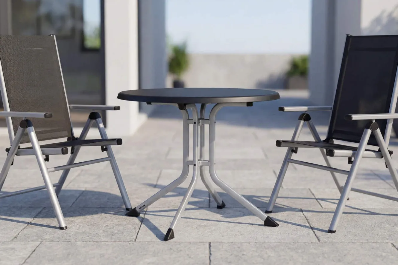 KETTLER BasicPlus Pro Balkon-Set, silber/anthrazit, Aluminium/Textilene/KETTALUX, Tisch Ø 70 cm, klappbar, pflegeleicht