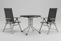 KETTLER BasicPlus Pro Balkon-Set, silber/anthrazit, Aluminium/Textilene/KETTALUX, Tisch Ø 70 cm, klappbar, pflegeleicht