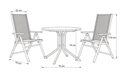 KETTLER BasicPlus Pro Balkon-Set, silber/anthrazit, Aluminium/Textilene/KETTALUX, Tisch Ø 70 cm, klappbar, pflegeleicht