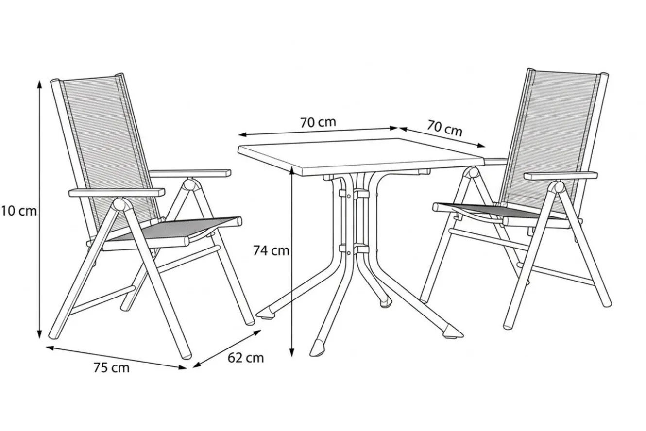 KETTLER BasicPlus Pro Balkon-Set, silber/anthrazit, Aluminium/KETTALUX/Textilene, Tisch 70 x 70 cm, 2 Klappstühle
