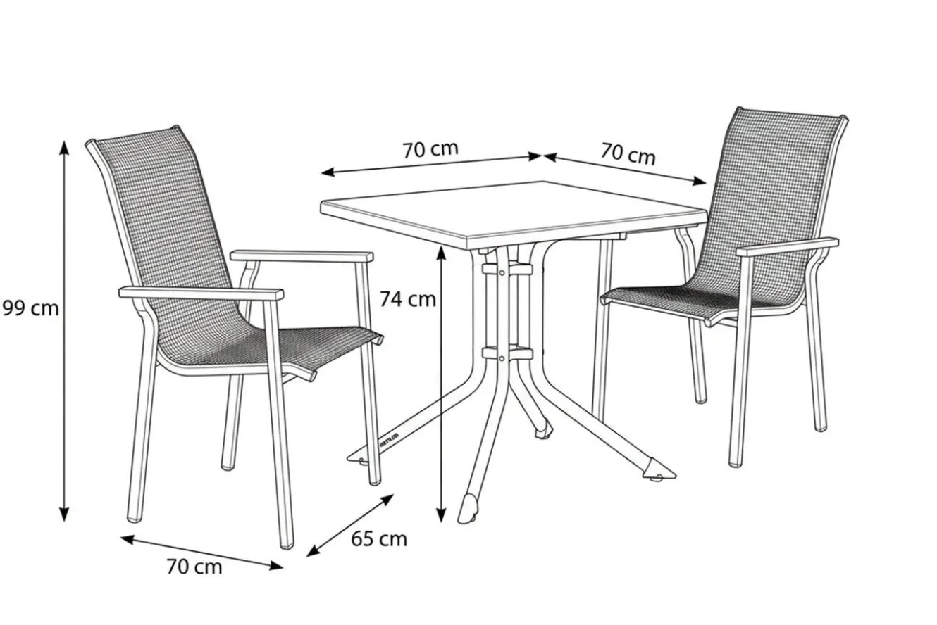 KETTLER BasicPlus Pro Balkon-Set, anthrazit, Aluminium/KETTALUX/Textilene, Tisch 70 x 70 cm, 2 Stapelsessel, robust