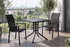 KETTLER BasicPlus Pro Balkon-Set, anthrazit, Aluminium/KETTALUX/Textilene, Tisch 70 x 70 cm, 2 Stapelsessel, robust