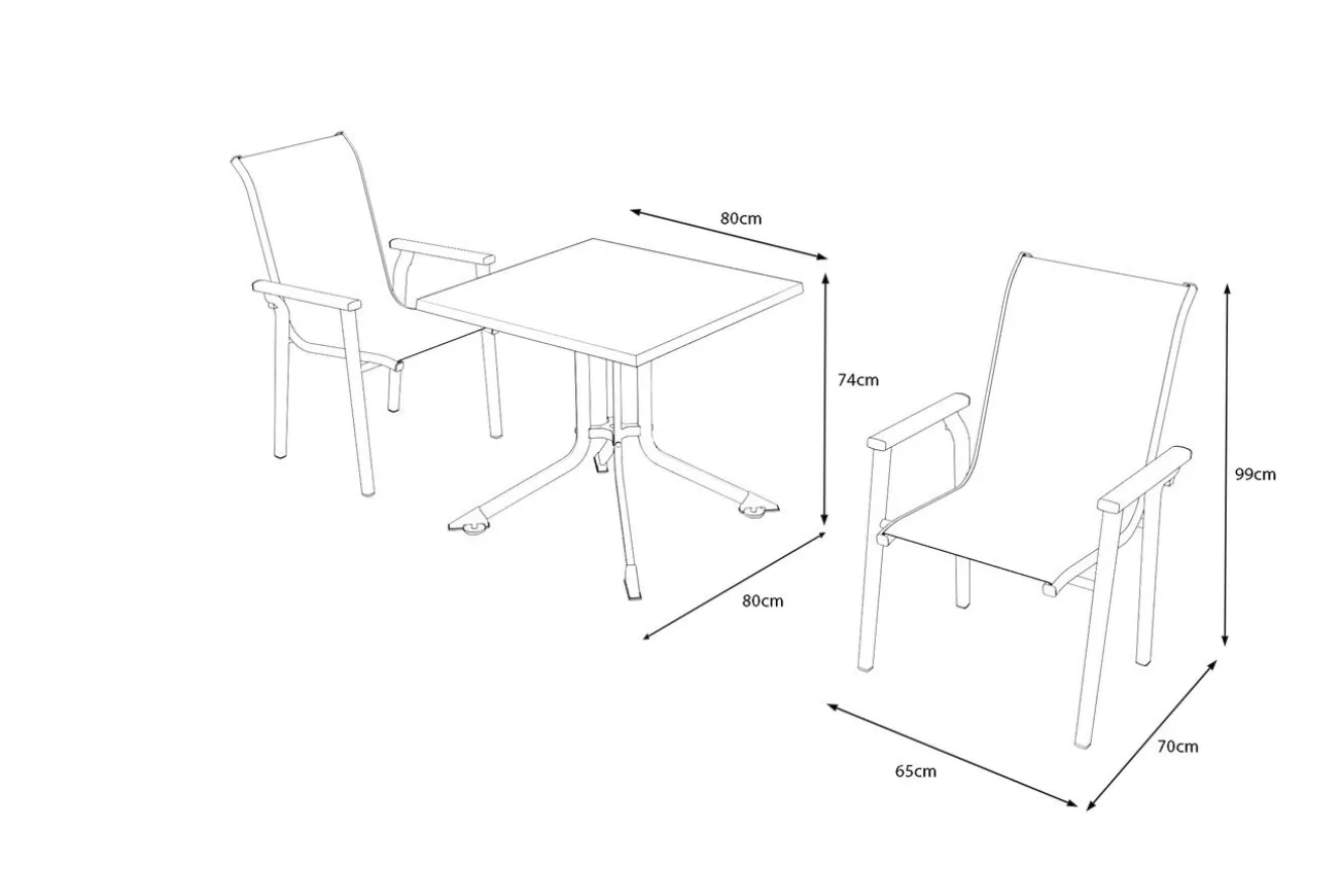 KETTLER BasicPlus Pro Balkon-Set, anthrazit, Aluminium/Textilene/KETTALUX, 80 x 80 cm, 2 Stapelstühle