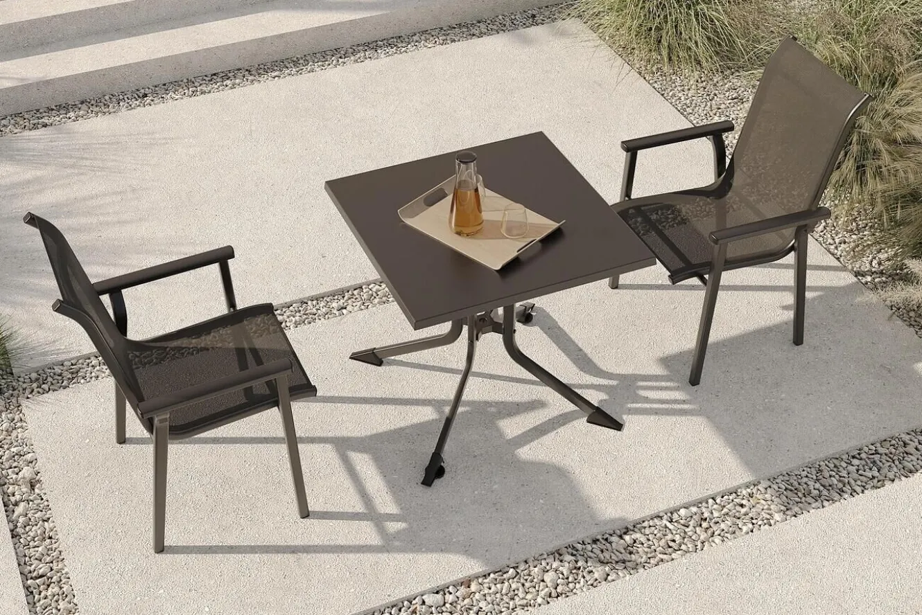 KETTLER BasicPlus Pro Balkon-Set, anthrazit, Aluminium/Textilene/KETTALUX, 80 x 80 cm, 2 Stapelstühle