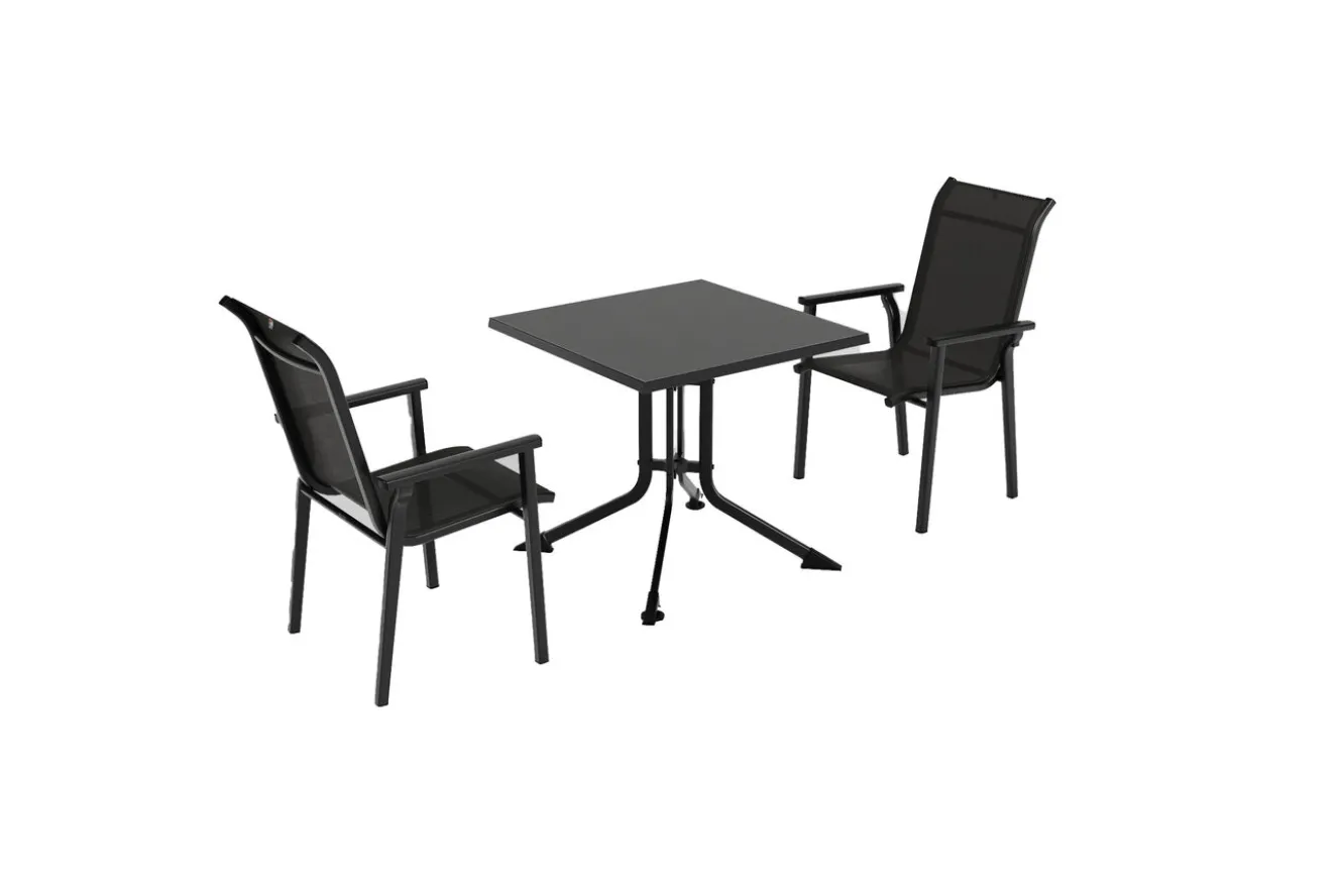 KETTLER BasicPlus Pro Balkon-Set, anthrazit, Aluminium/Textilene/KETTALUX, 80 x 80 cm, 2 Stapelstühle