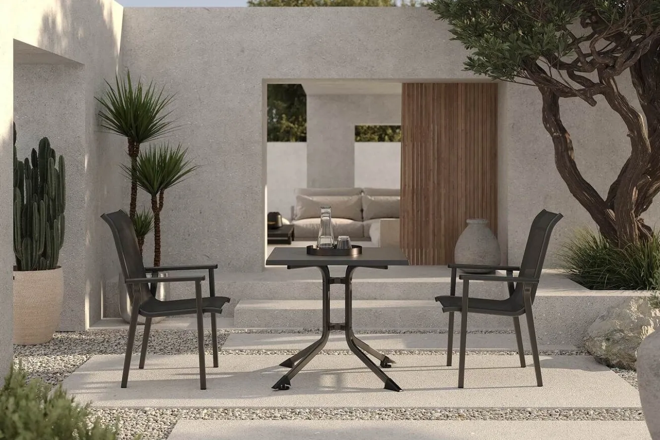 KETTLER BasicPlus Pro Balkon-Set, anthrazit, Aluminium/Textilene/KETTALUX, 80 x 80 cm, 2 Stapelstühle