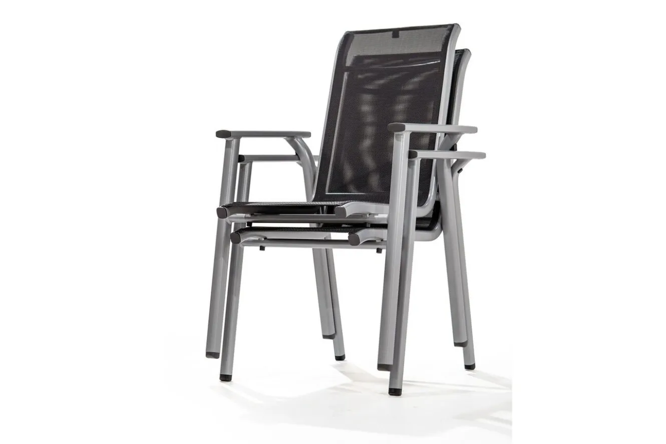 KETTLER BasicPlus Pro Balkon-Set, silber/anthrazit, Aluminium/KETTALUX/Textilene, Tisch 70 x 70 cm, 2 Stapelsessel