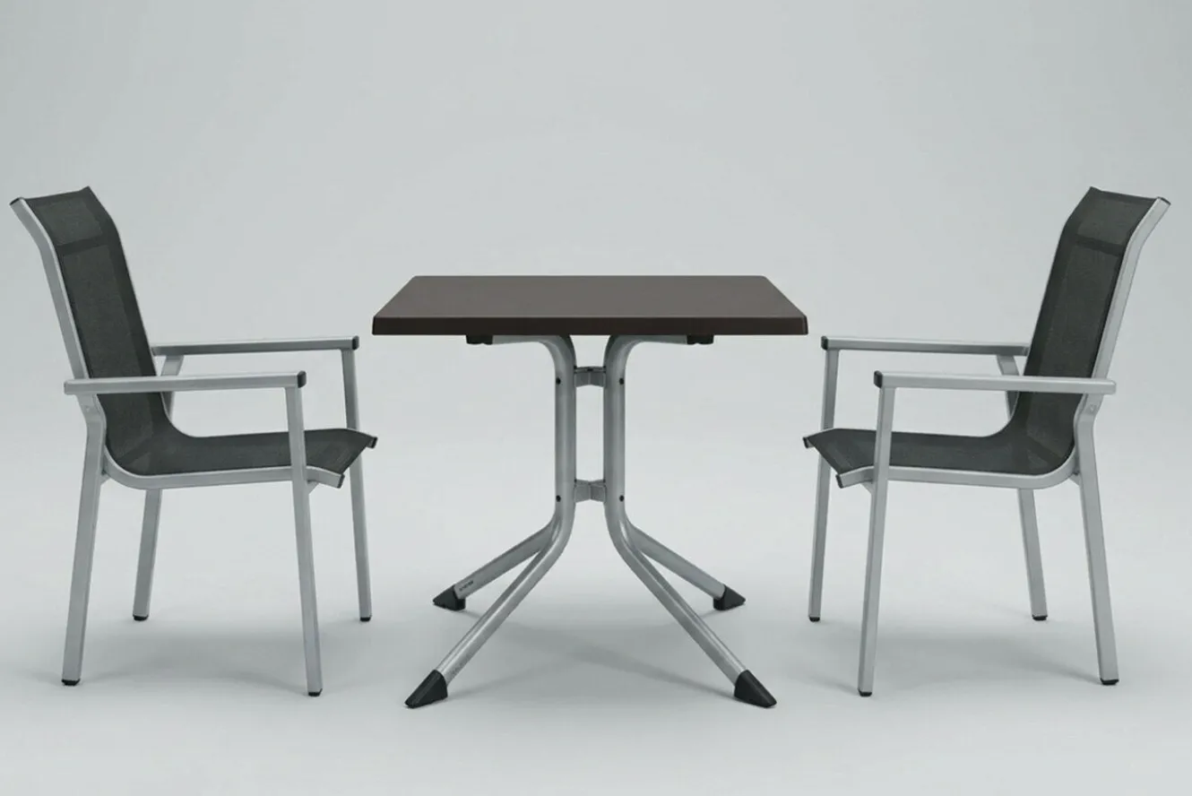 KETTLER BasicPlus Pro Balkon-Set, silber/anthrazit, Aluminium/KETTALUX/Textilene, Tisch 70 x 70 cm, 2 Stapelsessel
