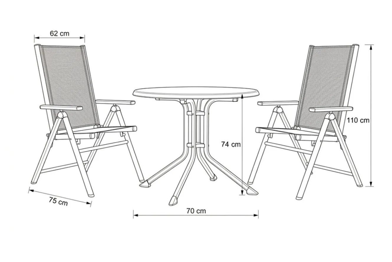 KETTLER BasicPlus Pro Balkon-Set, anthrazit, Aluminium/KETTALUX/Textilene, Tisch Ø 70 cm, 2 Klappstühle, schmutzabweisend