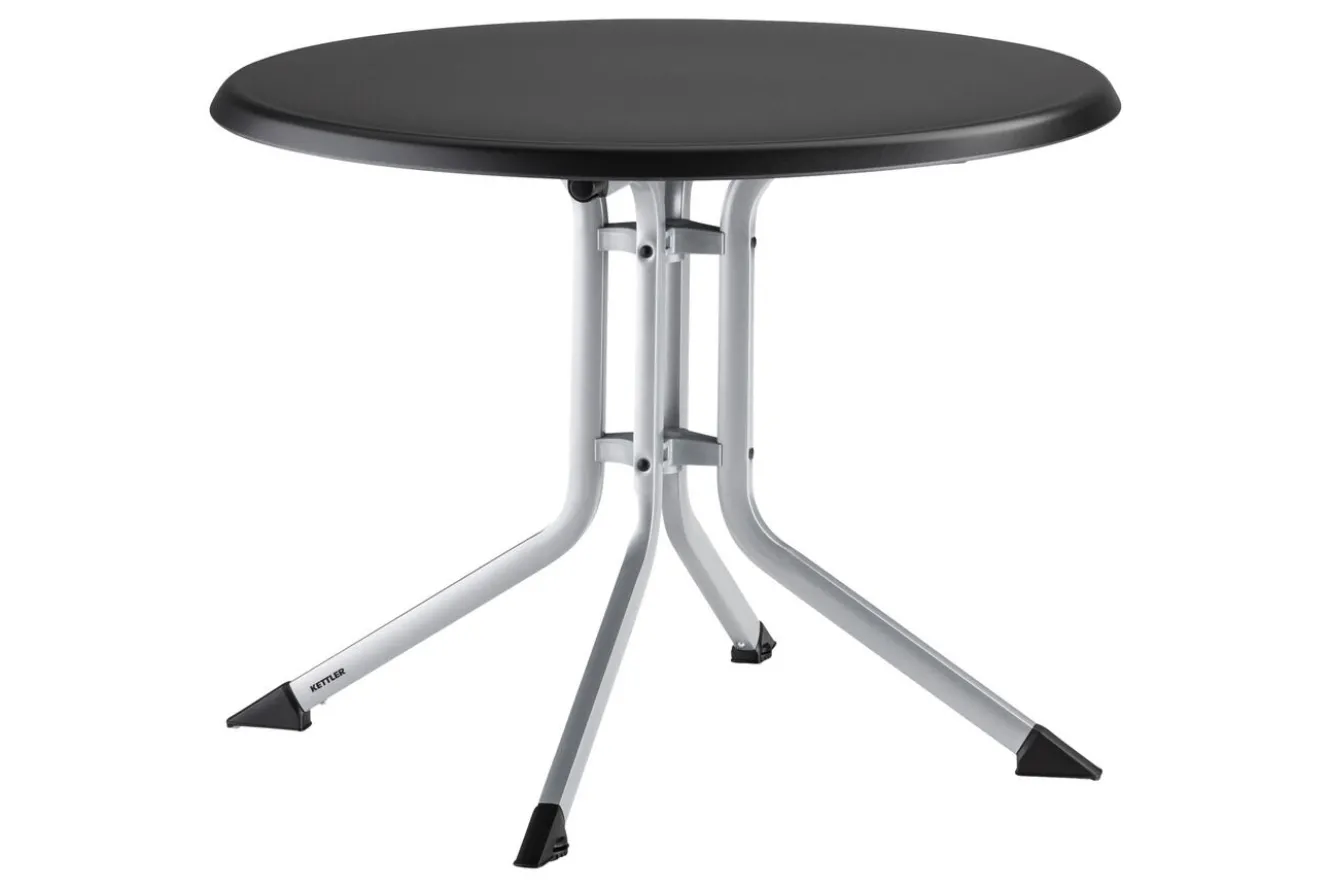 KETTLER BasicPlus Pro Balkon-Set, silber/anthrazit, Aluminium/Textilene/KETTALUX, Tisch Ø 70 cm, klappbar, 2 Stapelsessel