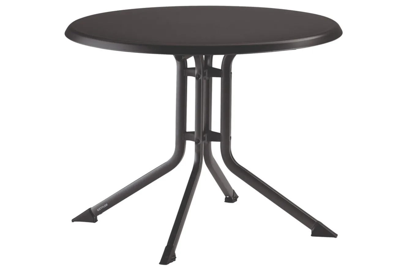 KETTLER BasicPlus Pro Balkon-Set, anthrazit, Aluminium/KETTALUX/Textilene, Tisch Ø 70 cm, rund, 2 Stapelsessel