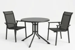 KETTLER BasicPlus Pro Balkon-Set, anthrazit, Aluminium/KETTALUX/Textilene, Tisch Ø 70 cm, rund, 2 Stapelsessel