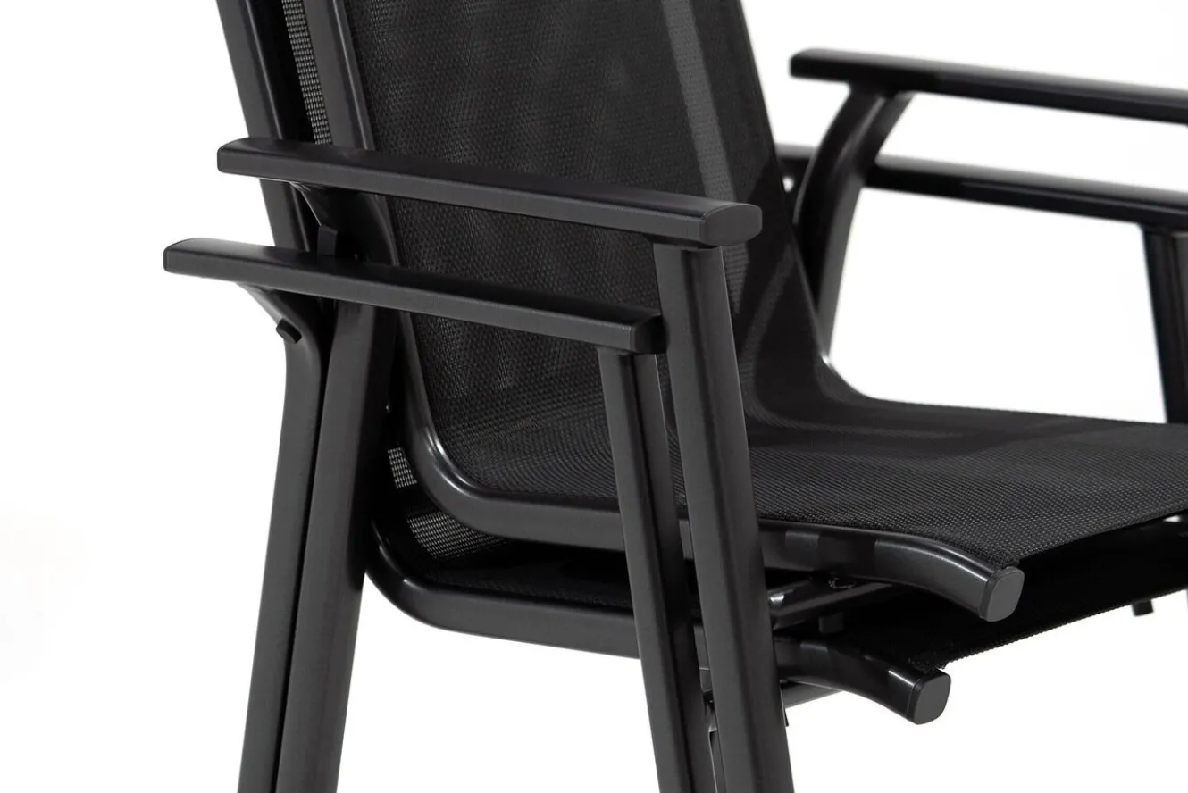 KETTLER BasicPlus Pro Balkon-Set, anthrazit, Aluminium/KETTALUX/Textilene, Tisch Ø 70 cm, rund, 2 Stapelsessel