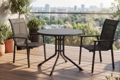 KETTLER BasicPlus Pro Balkon-Set, anthrazit, Aluminium/KETTALUX/Textilene, Tisch Ø 70 cm, rund, 2 Stapelsessel