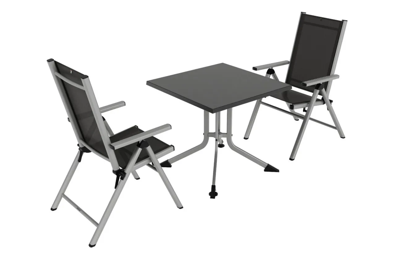 KETTLER BasicPlus Pro Balkon-Set, silber/anthrazit, Alu/Textilene, Tisch 80 x 80 cm, 2 Klappstühle