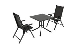 KETTLER BasicPlus Pro Balkon-Set, anthrazit, Alu/Textilene, Tischplatte klappbar 80 x 80 cm, 2 Klappstühle, geeignet für Balkone