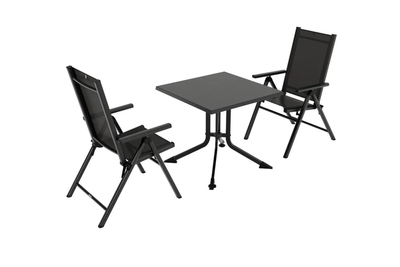 KETTLER BasicPlus Pro Balkon-Set, anthrazit, Alu/Textilene, Tischplatte klappbar 80 x 80 cm, 2 Klappstühle, geeignet für Balkone
