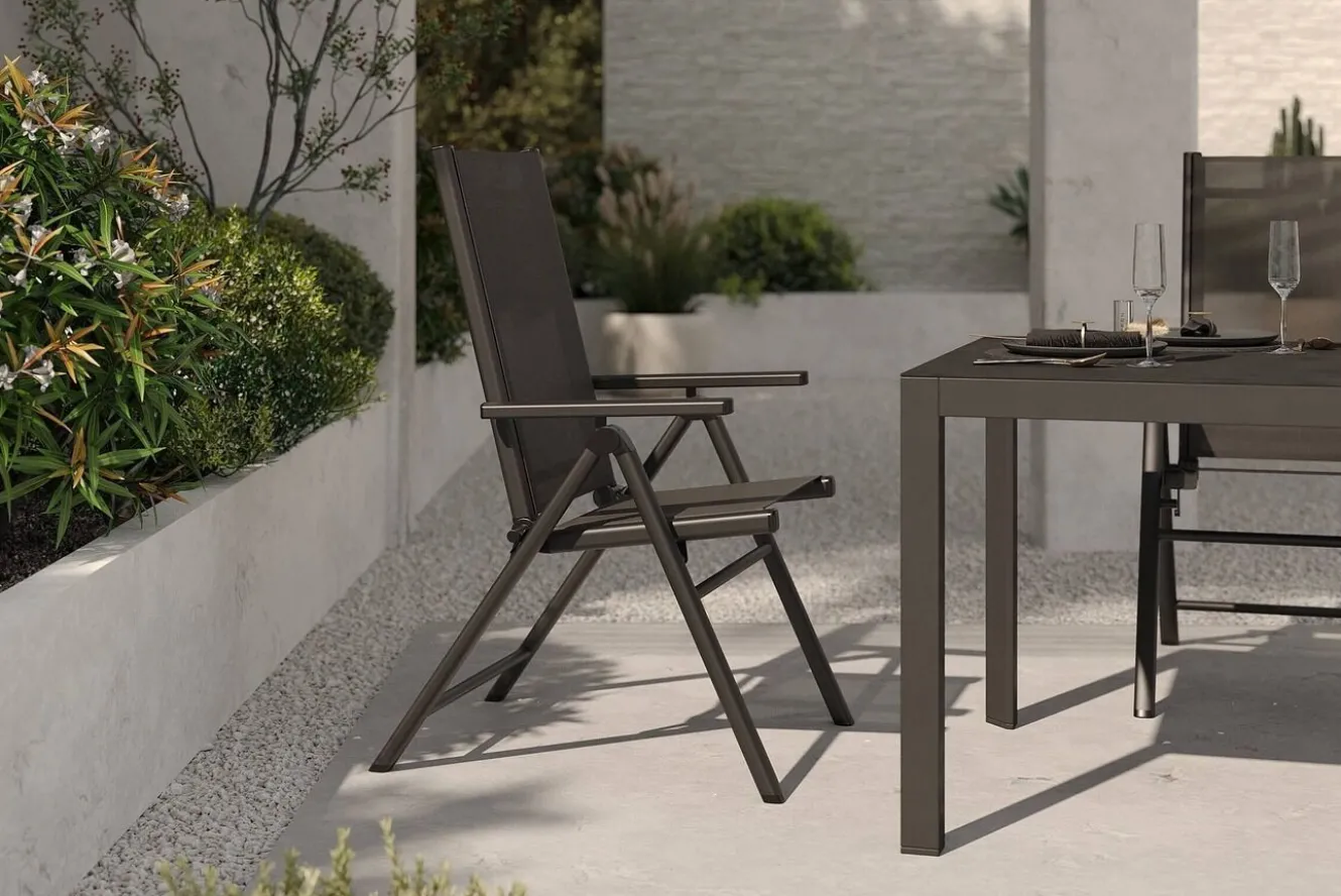 KETTLER BasicPlus Pro Balkon-Set, anthrazit, Alu/Textilene, Tischplatte klappbar 80 x 80 cm, 2 Klappstühle, geeignet für Balkone