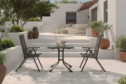 KETTLER BasicPlus Pro Balkon-Set, anthrazit, Alu/Textilene, Tischplatte klappbar 80 x 80 cm, 2 Klappstühle, geeignet für Balkone