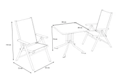 KETTLER BasicPlus Pro Balkon-Set, anthrazit, Alu/Textilene, Tischplatte klappbar 80 x 80 cm, 2 Klappstühle, geeignet für Balkone