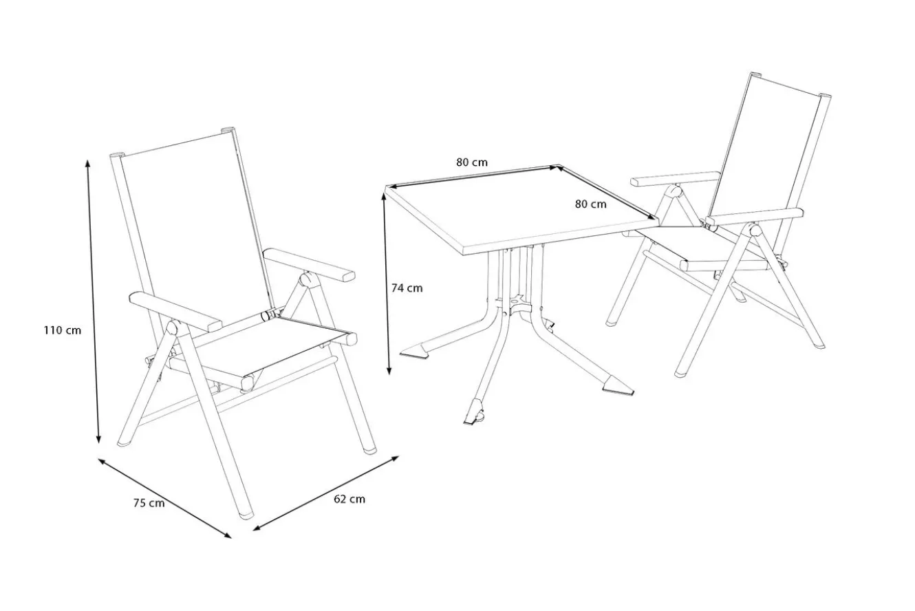 KETTLER BasicPlus Pro Balkon-Set, anthrazit, Alu/Textilene, Tischplatte klappbar 80 x 80 cm, 2 Klappstühle, geeignet für Balkone