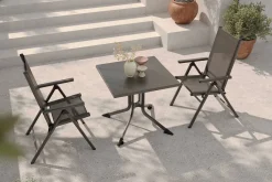 KETTLER BasicPlus Pro Balkon-Set, anthrazit, Alu/Textilene, Tischplatte klappbar 80 x 80 cm, 2 Klappstühle, geeignet für Balkone